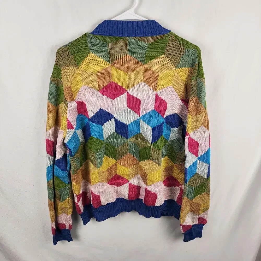 Corridor Cardigan Sweater Mens Large Multicolor Geometric V Neck Button Front